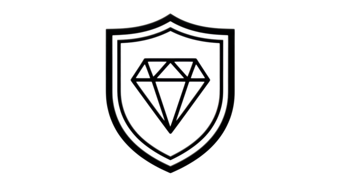 Isolated heraldic black shield with sparkling diamond symbol, logo sign in silhouette - Powered by Adobe