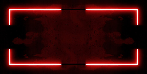Vibrant glowing neon red frame set against a dark cement textured background. The bright, luminous...