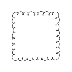 Square frame made of whimsical loopy ribbon line in coquette style. Cute hand-drawn border perfect for feminine designs, scrapbooking, stationery, packaging, or girly social media posts. Vector art