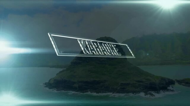 3D frame appearing, initiating karaoke letters fading, rotating wireframe, reforming, drifting
