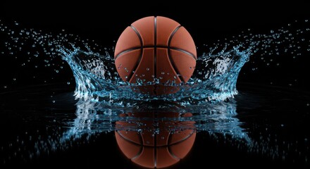 Basketball in refreshing water creates a dynamic splash against a dark background showcasing action and sports enthusiasm