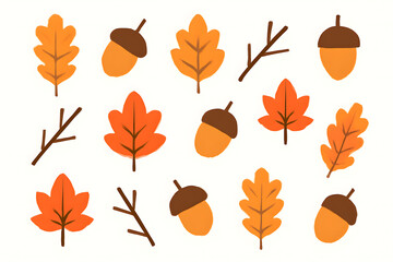 Obraz premium Autumn Leaves and Acorns Illustration for Fall Season