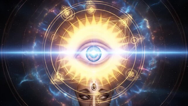 Mystical cosmic third eye symbolizing divine feminine power and spiritual enlightenment during navratri and durga puja celebrations
