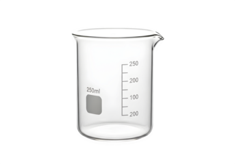 Laboratory beaker isolated on transparent background, a transparent glass container used for mixing, heating, and measuring liquids in scientific experiments