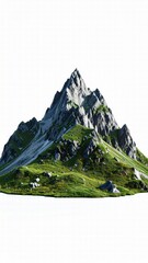 Isolated Mountain Peak, Green Alpine Landscape - 3D Rendered Nature.