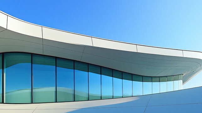 Modern architecture facade with curved roof and large windows