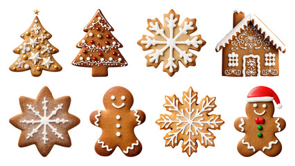 Fototapeta premium PNG Festive gingerbread cookies delight, element set on transparent background