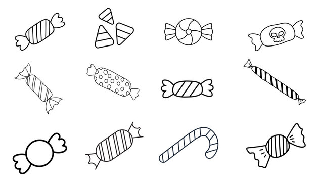 collection of hand drawn  halloween candy