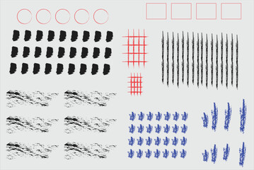 Crayon pencil vector set. Color lines and shapes with brush texture Sketch kid scribble, abstract children bg. Crayon shape, arrow circle heart