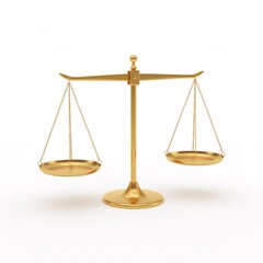 A golden balance scale with two empty pans hanging from chains,