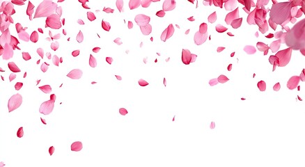 Pink flower petals falling on white background