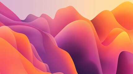Abstract landscape of swirling, vibrant, colorful, fluid mountains.  Soft, flowing forms of orange, pink, and purple blend seamlessly