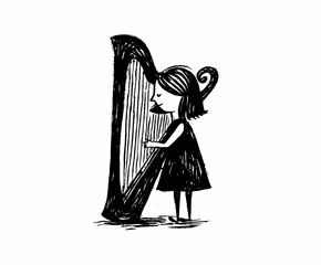 Minimalist Line Art Portrait of a Thoughtful Young Woman in Black Ink Sketch Style with Subtle Cross Hatching and Negative Space