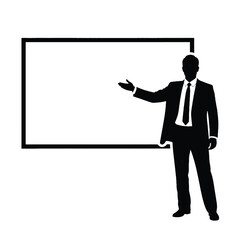 Silhouette businessman presenting in front of blank whiteboard vector illustration for business and education silhouette