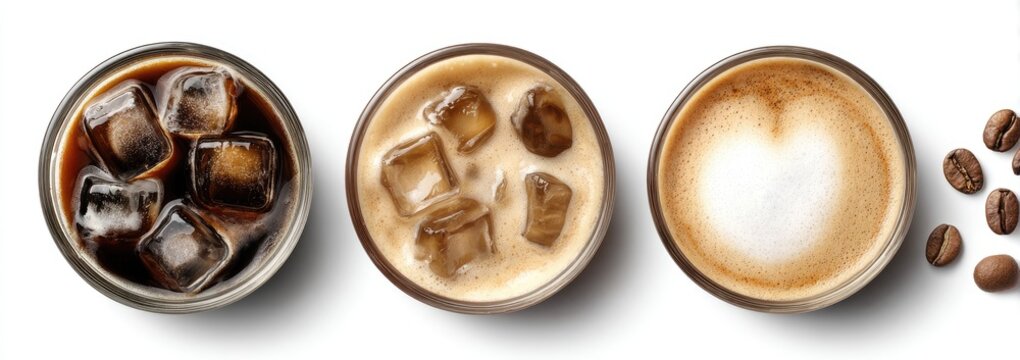 Iced coffee drinks in clear glasses