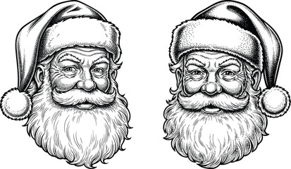 Vector art of two handdrawn portraits of santa claus