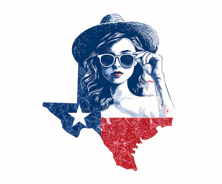 Cute Texas DTF Fourth of July PNG Design with Patriotic Theme and White Background for T Shirt Printing and Sublimation Crafts