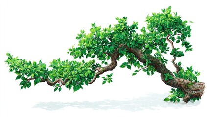 Obraz premium Detailed illustration of a vibrant green, leafy, arching tree branch