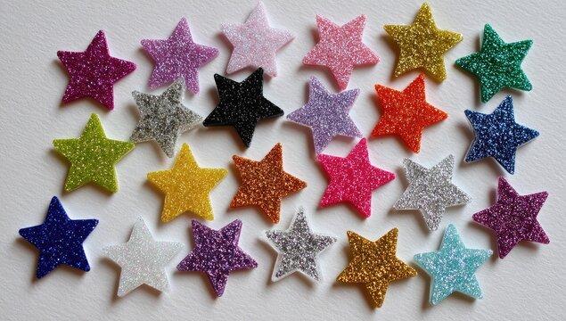 Scattered glitter stars in various colors - Powered by Adobe