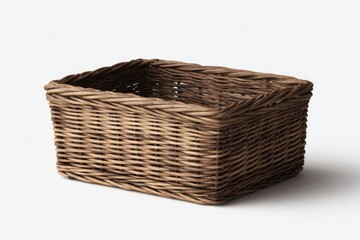 Rectangular, light brown woven basket, empty