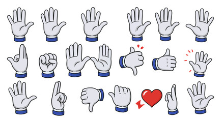 Collection of cartoon hands in various gestures, including thumbs up and down, fist, and open palm.