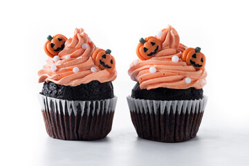 Halloween cupcakes with Halloween sprinkles isolated on white background