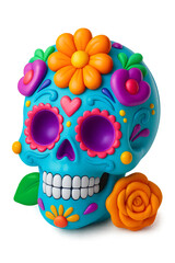 Bright Blue Floral Sugar Skull