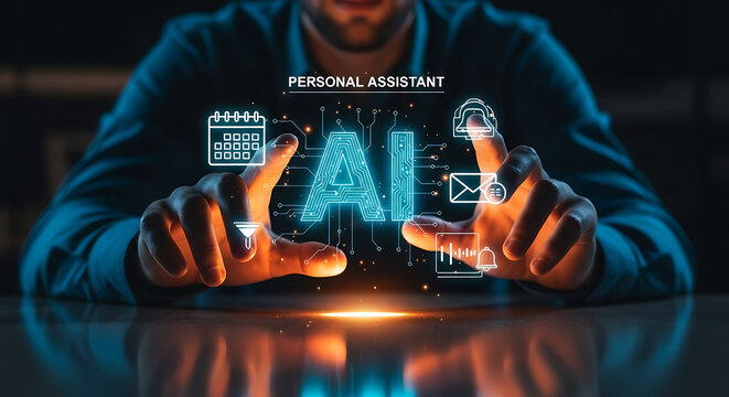 Artificial intelligence powering personal assistance in the digital age concept highlighting automated tasks and personalized user experiences using cutting edge technology