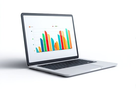 Laptop displaying a bar graph