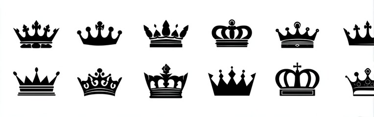 Twelve black crowns of varying styles