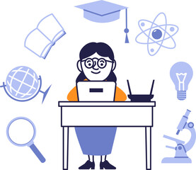 Concept of online learning, digital education, scientific research, e-learning and innovation.