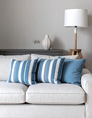 Striped cushions on a light sofa