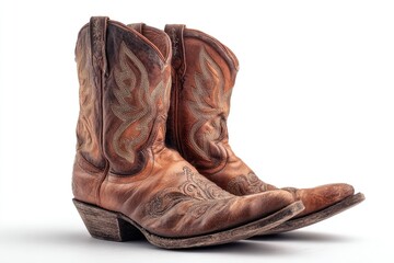 Pair of worn brown leather cowboy boots
