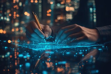 Businessman using electronic pen to sign digital contract document on touchscreen device representing secure electronic signature and modern paperwork approval process