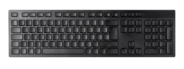 Black keyboard on transparent background with dust and fingerprints