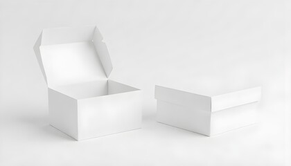White folding gift box - Opened and closed gift box. 3d rendering mock up