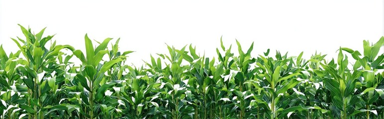 Lush green foliage fills the image,  with rows of vibrant, healthy plants against a white background.  Close-up view highlights the detailed texture of the leaves