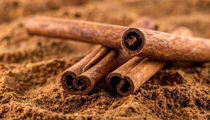 Close-up of cinnamon sticks on ground cinnamon (1)