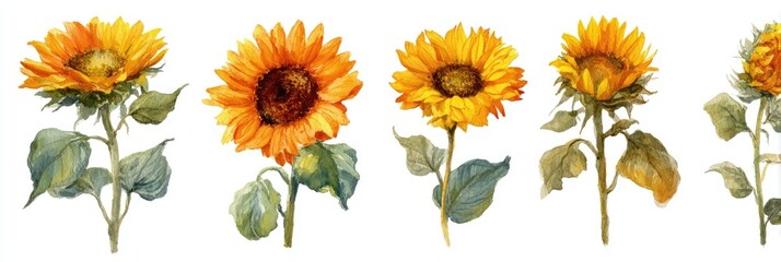 Watercolor illustration of four sunflowers © Sapphire