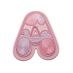 A decorative embroidered letter a patch featuring intricate pink and purple stitching with swirled patterns. Ideal for crafts, apparel, or educational designs.