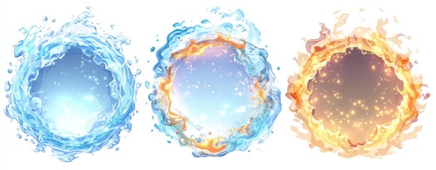 Circular elemental effects Water, Ice, and Fire