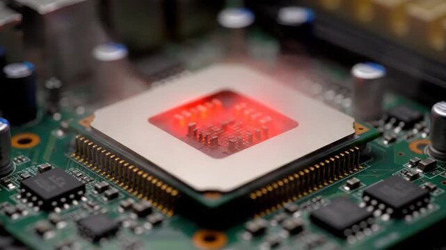 Illuminated Central Processing Unit on Green Circuit Board