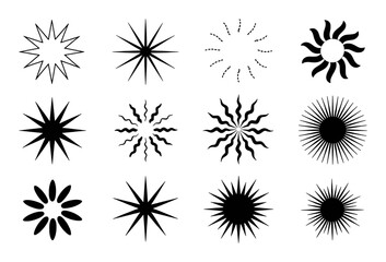 Collection of 12 Black Starburst and Sunburst Vector Graphics