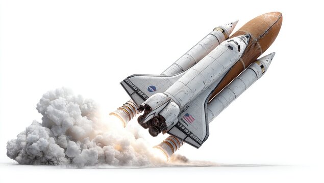 Space shuttle launch in dramatic flight