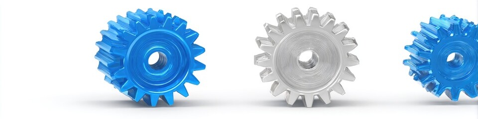 Three gears, blue and gray, on a white background