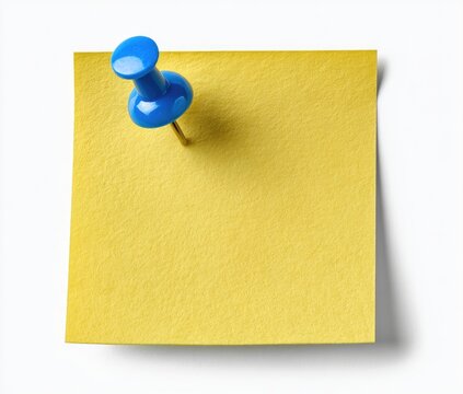 Blank yellow sticky note with blue pushpin - Powered by Adobe