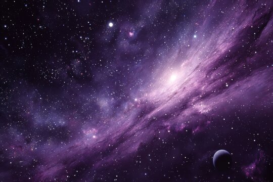 Vibrant purple starry space filled with twinkling stars and celestial body in the cosmic void during a serene cosmic phenomenon