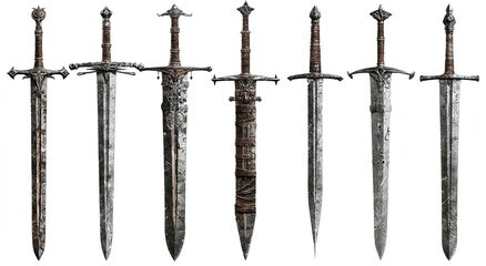 Eight medieval swords, various styles, aged metal