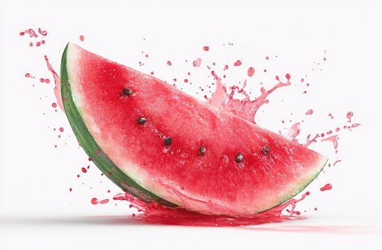 Watermelon slice exploding in a juice splash