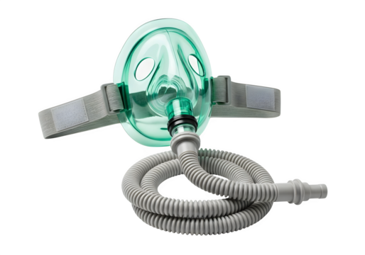 Noninvasive ventilation mask isolated on transparent background, used in healthcare to provide respiratory support for patients with breathing difficulties